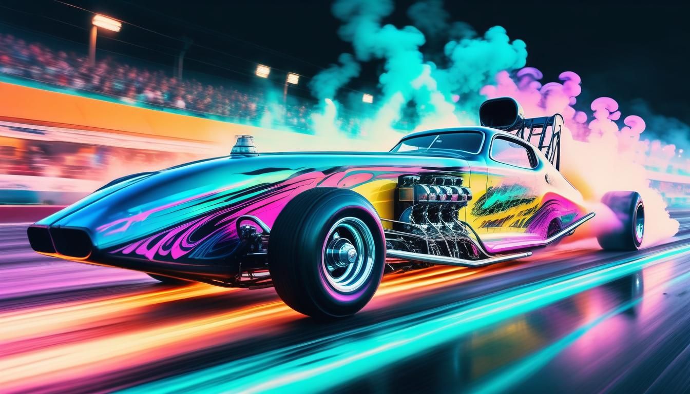 Retrofuturistic Dragsters in Neon Manga Style