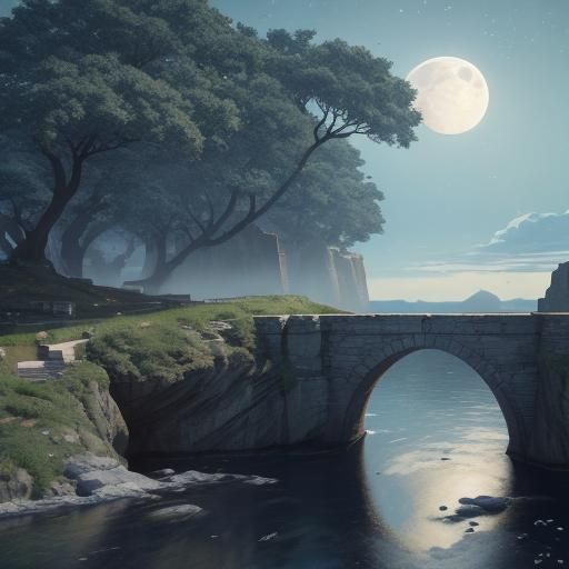 Centaur on Rock Bridge with Rising Moon