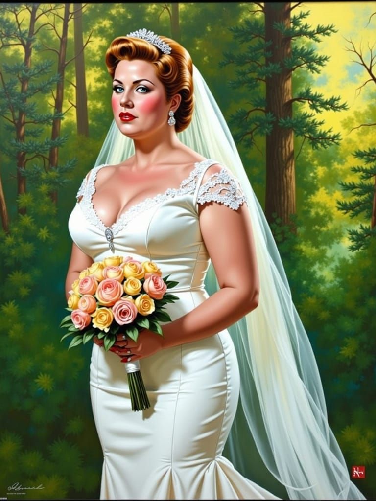 Hazel Court as Curvaceous Bride in Forest, Christy Style