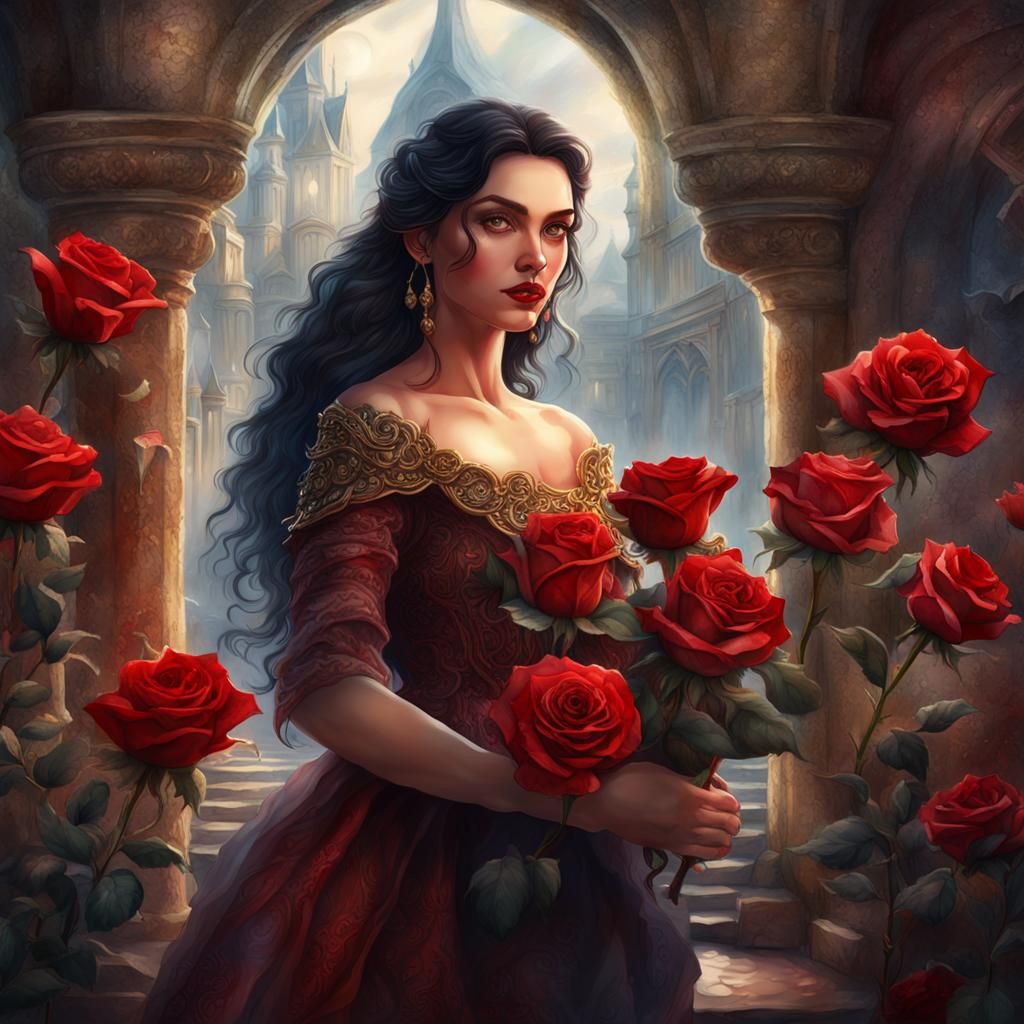 Watercolor Woman with Crystal Rose