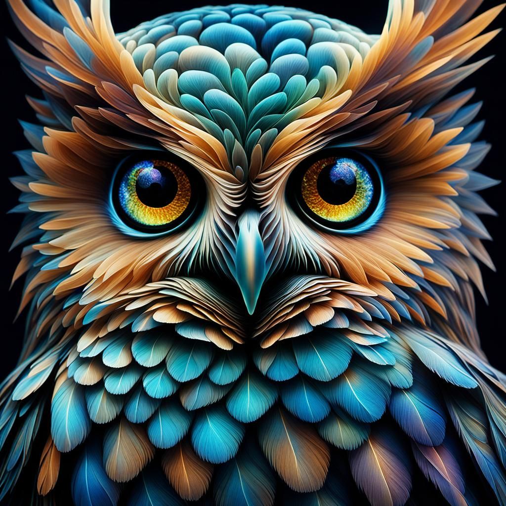 Bioluminescent Fractal Owl in Surrealist Style
