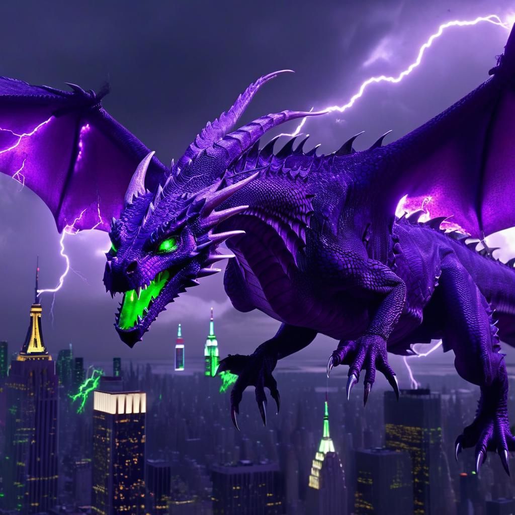 Purple Dragon Over New York: Cinematic Digital Art
