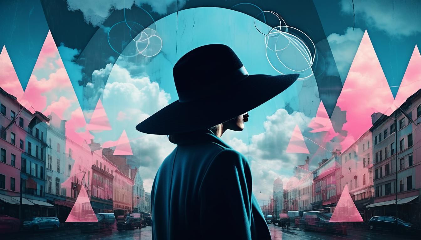 Abstract Cityscape with Woman in Hat: Double Exposure