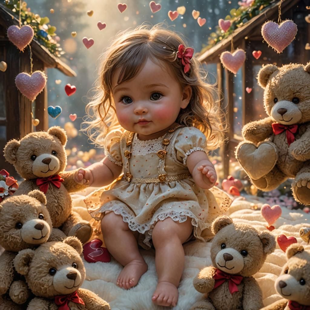 Baby Girl's Whimsical Playtime in Dreamy Oil Painting