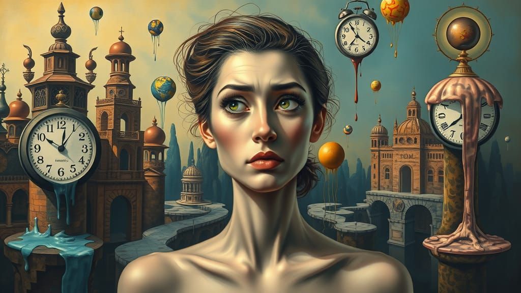 Surreal Woman in Dreamlike Dali Landscape