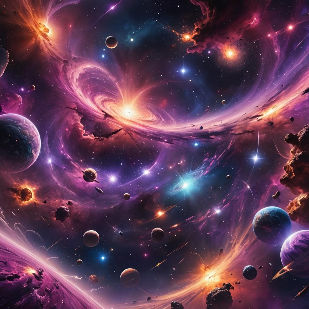 Epic Cosmic Galaxy Concept Art in Neon Colors