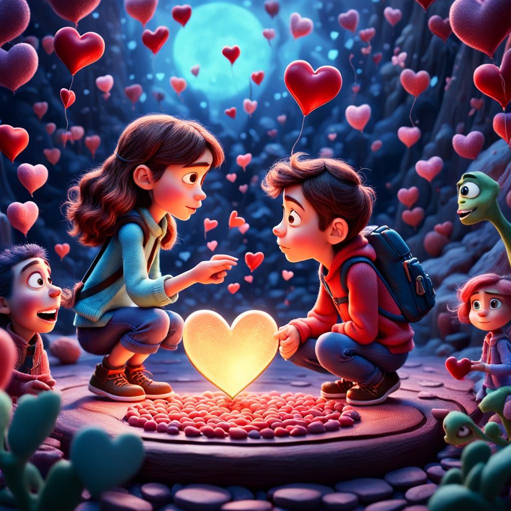 Claymation Character with Hearts in Surreal 3D Style