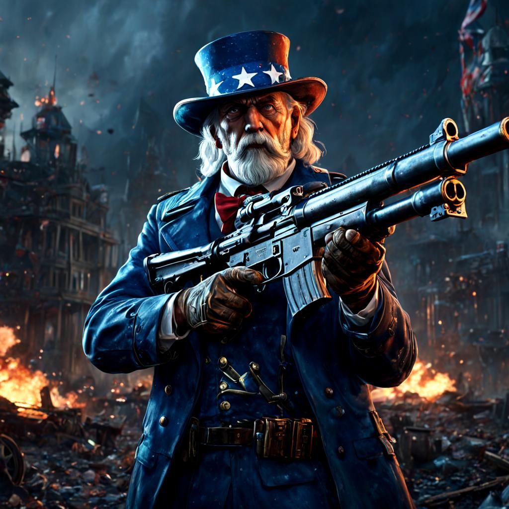 Uncle Sam with Grenade Launcher in Detailed Painting