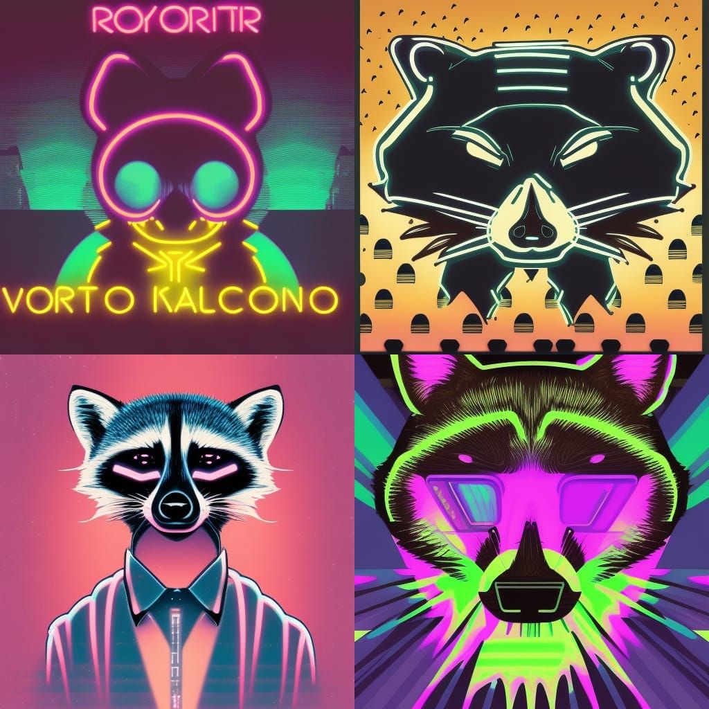 Raccoon in Synthwave Neon Retro Style