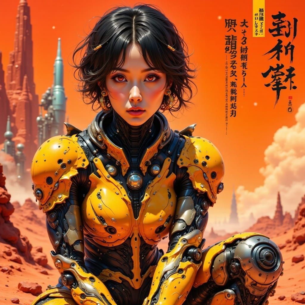 Cyborg Woman in Futuristic Desert Armor