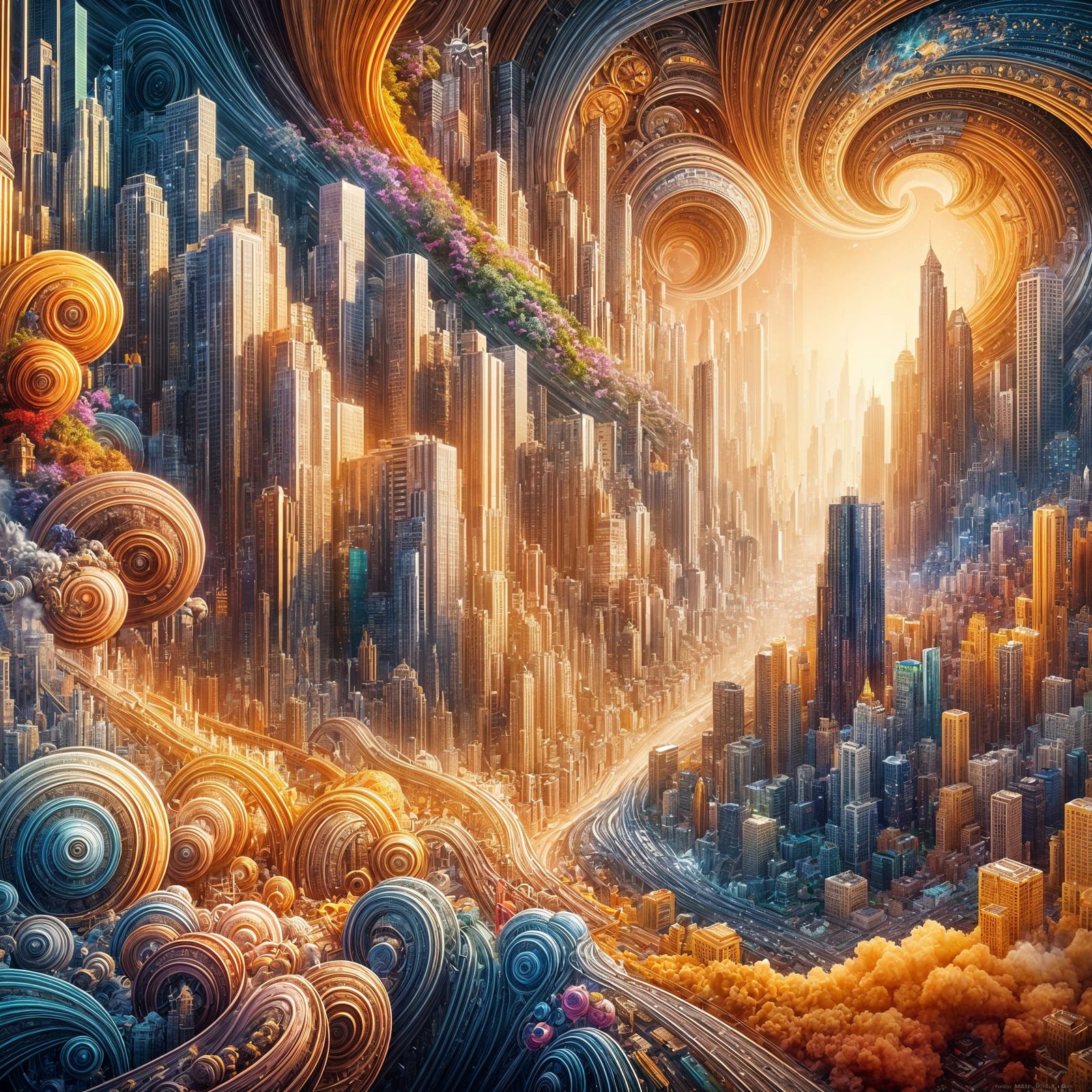 Hyper-Realistic Abstract Cityscape in Dreamlike Light