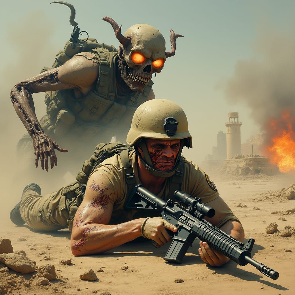 American Marine Confronts Dark Entity in Surreal Battlefield...