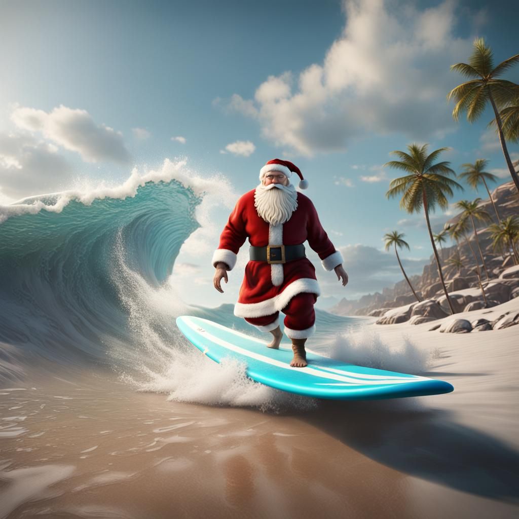 Santa Claus Surfing: Detailed Matte Painting