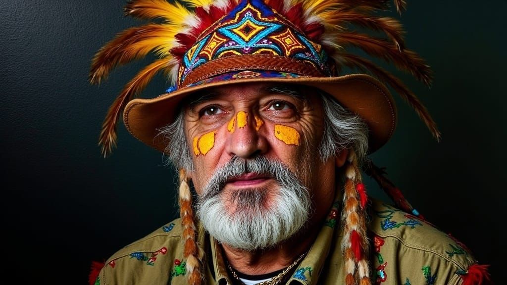 Regal Native American Indian Medicine Man Portrait in Vibran...