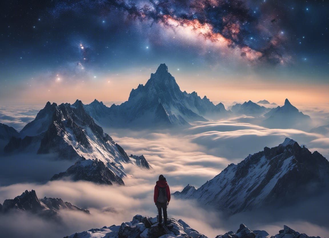 Icy Mountaintop View Under Milky Way Sky