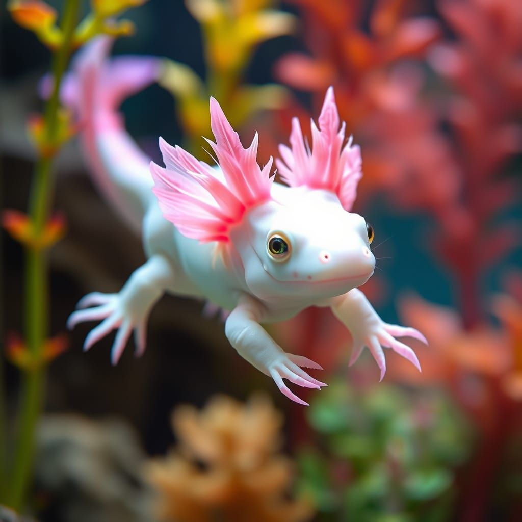White Axolotl in Dreamy Aquarium