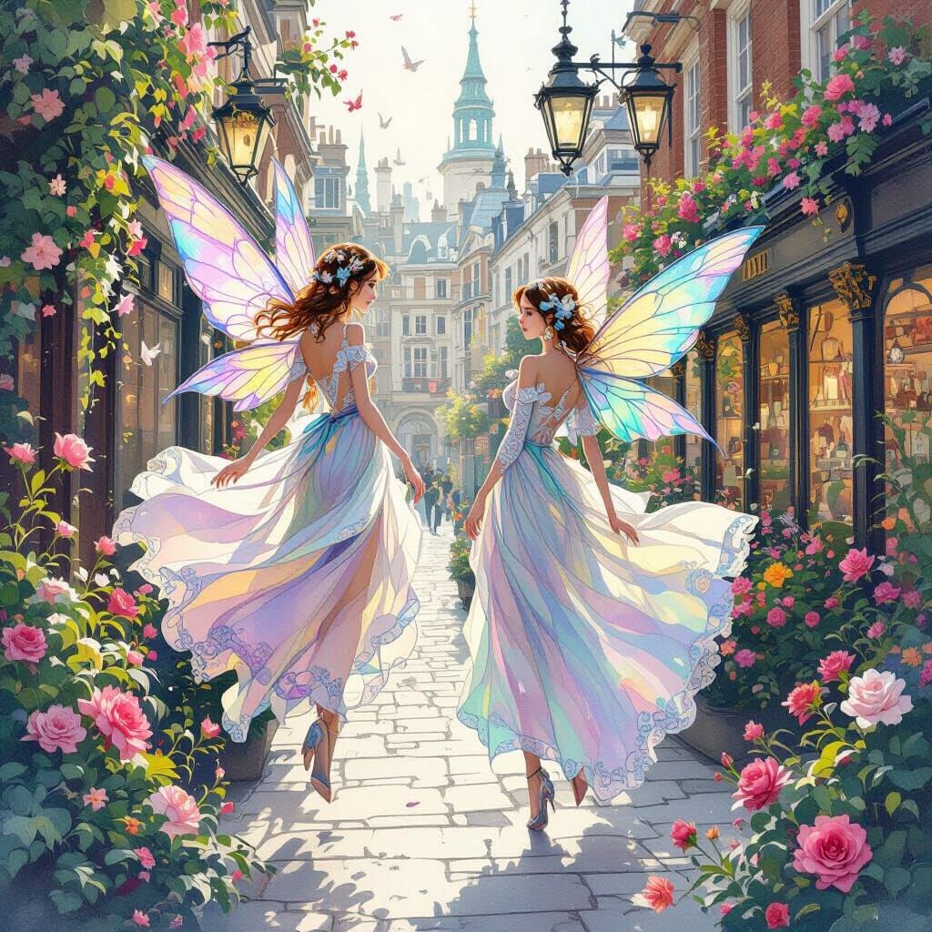 Fairies in Covent Garden with Shimmering Silk Dresses