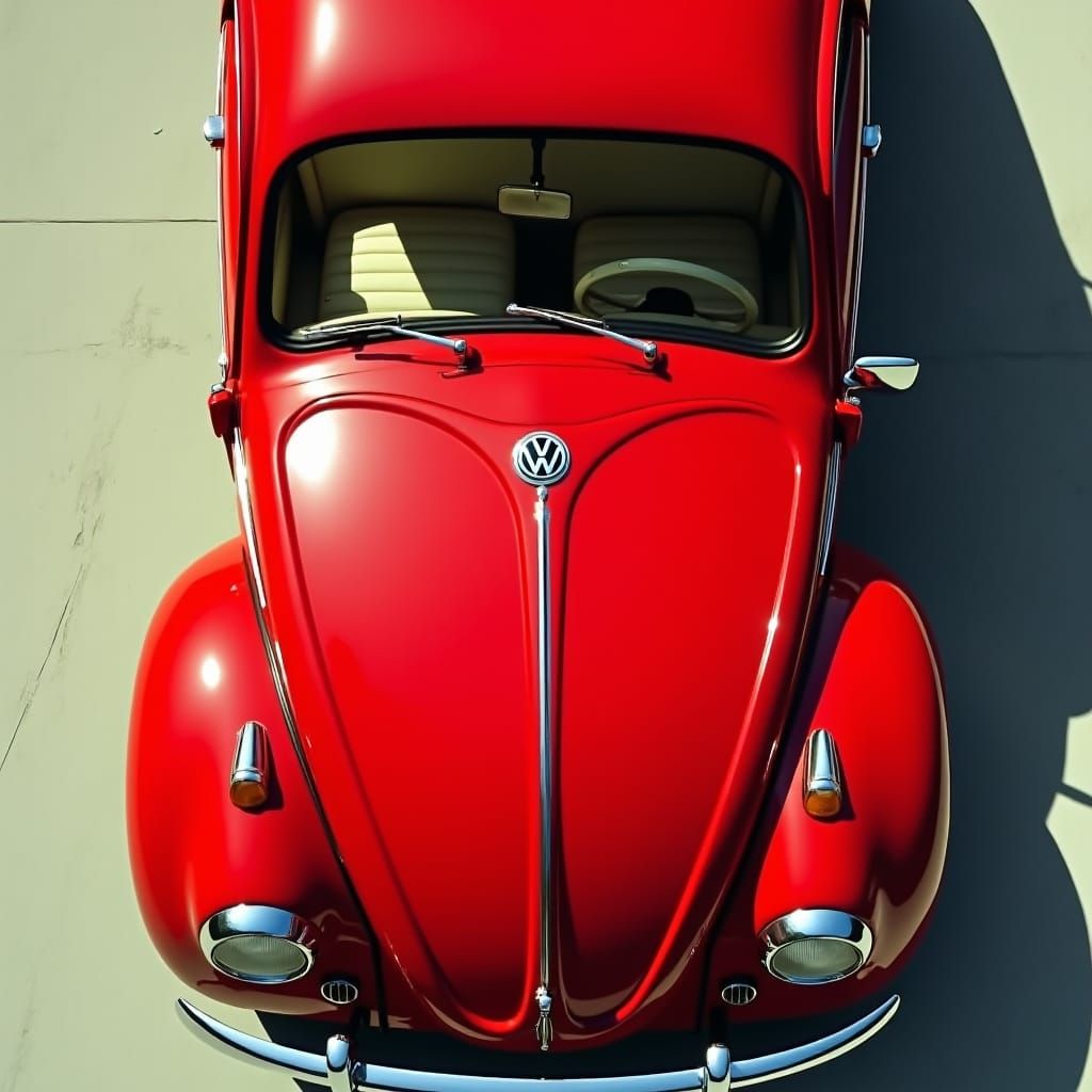 Classic Red Beetle: Top-Down View in Film Style