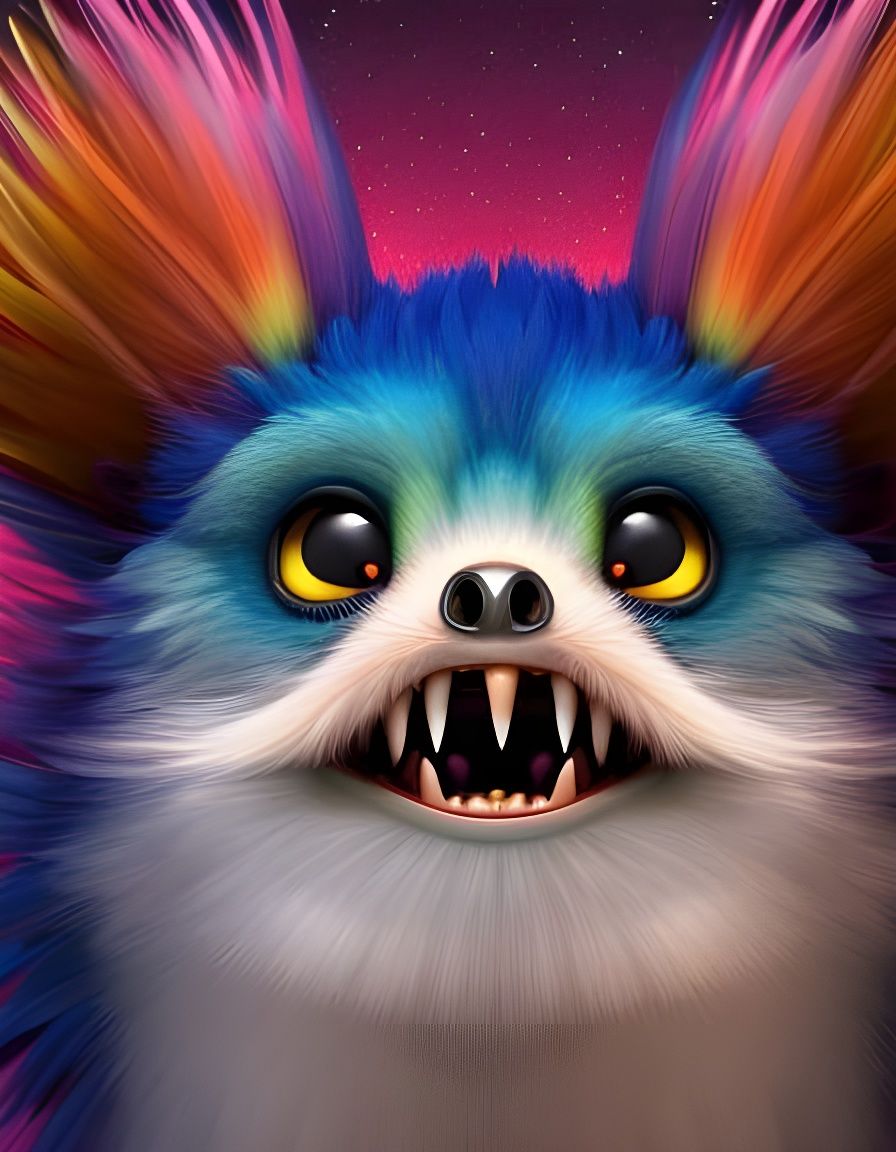 Fluffy Cute-Ugly Koala Monster Portrait in Gouache Style