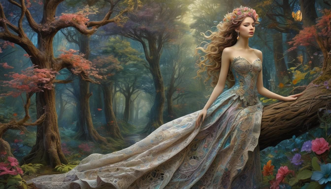 Elegant Forest Lady in Lace Paper Art Style