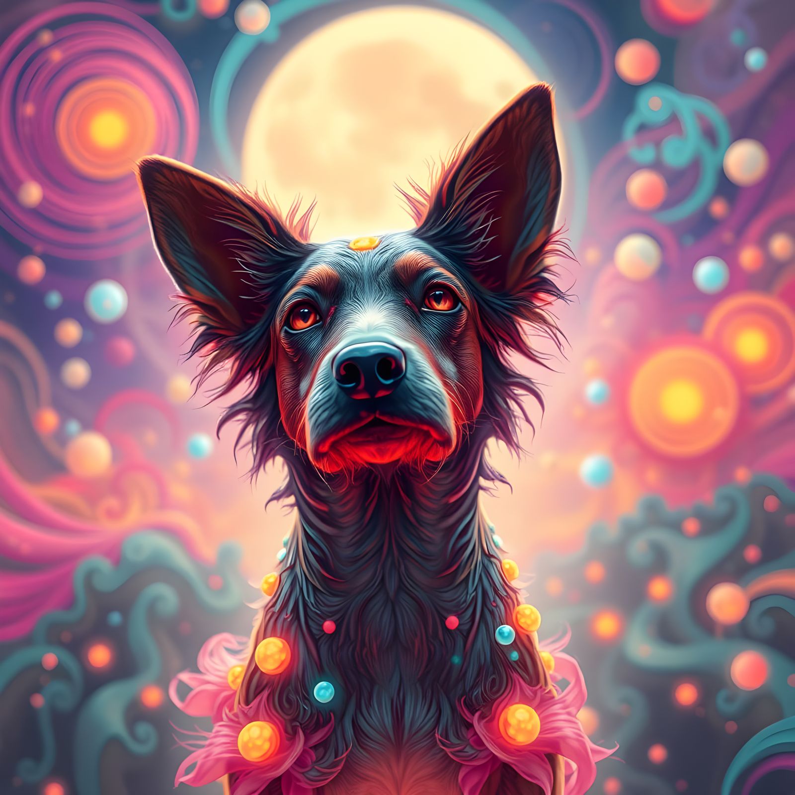 Psychedelic Dog Park Meeting in Mucha Style