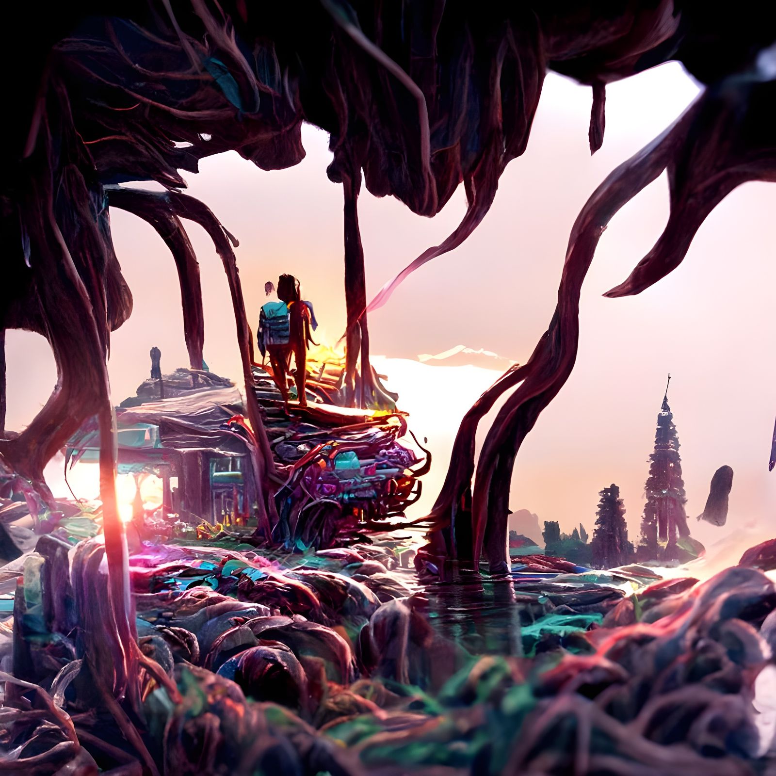 Colorful Dream Vacation Landscape Painting