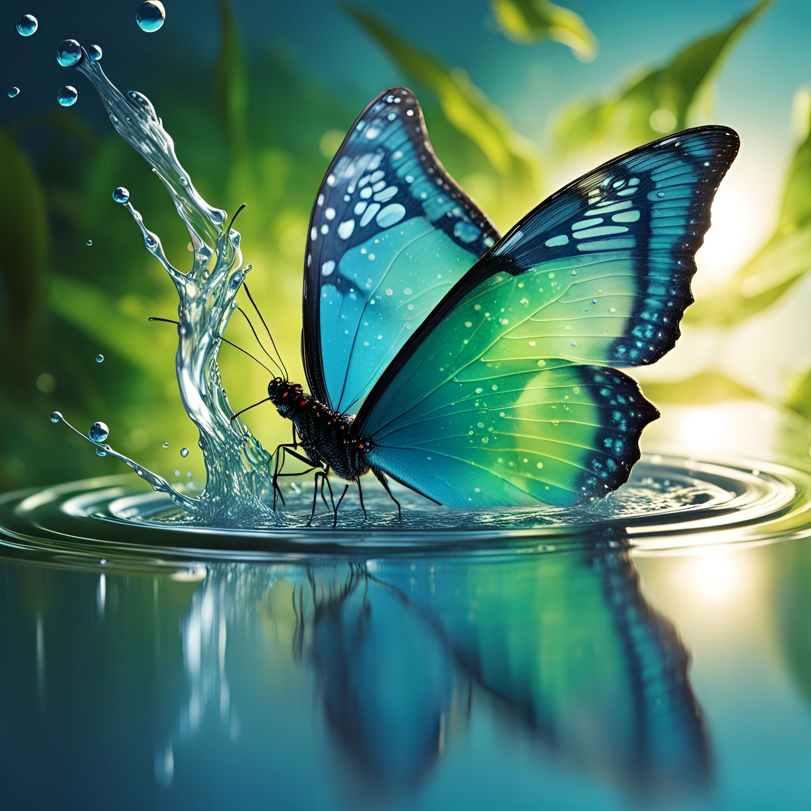 Glass Butterfly Splashing: Hyperrealistic Splash Art