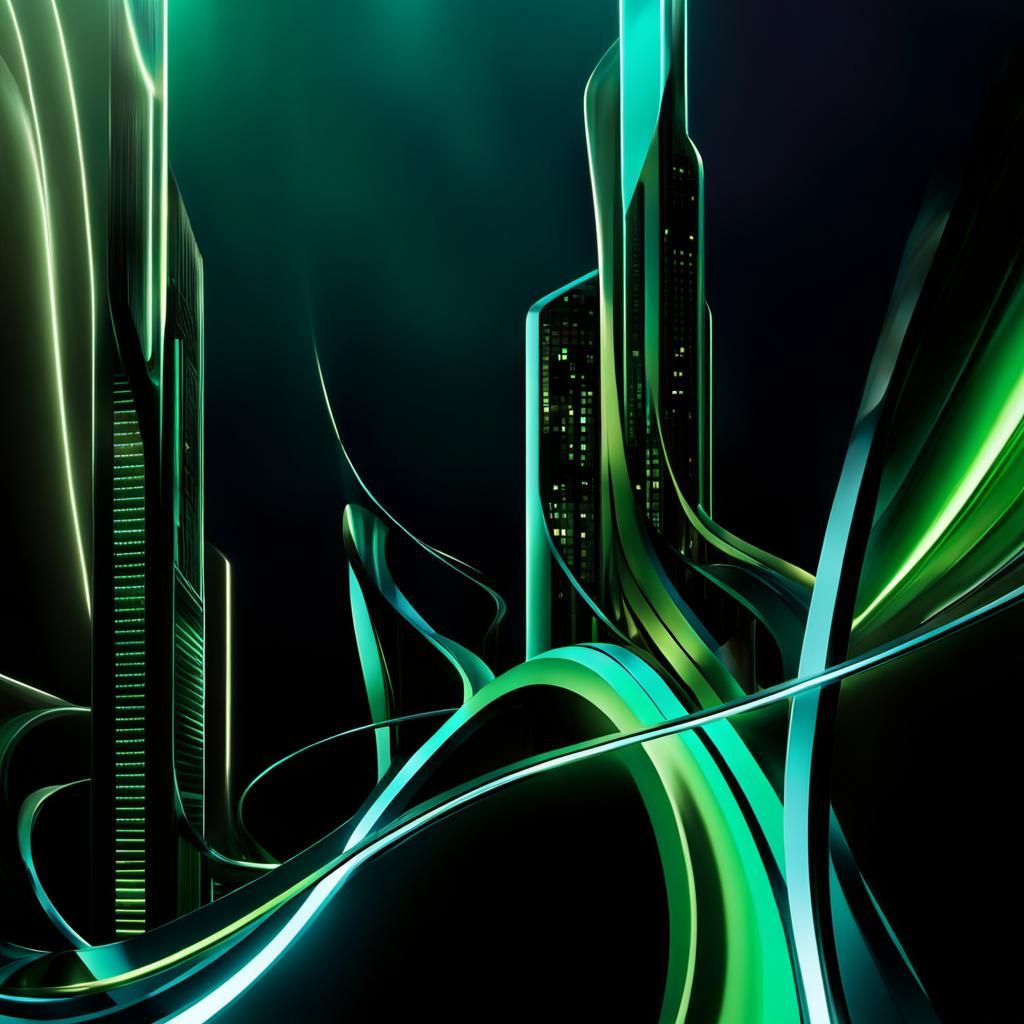 Futuristic Green Cityscape in Frutiger Typography