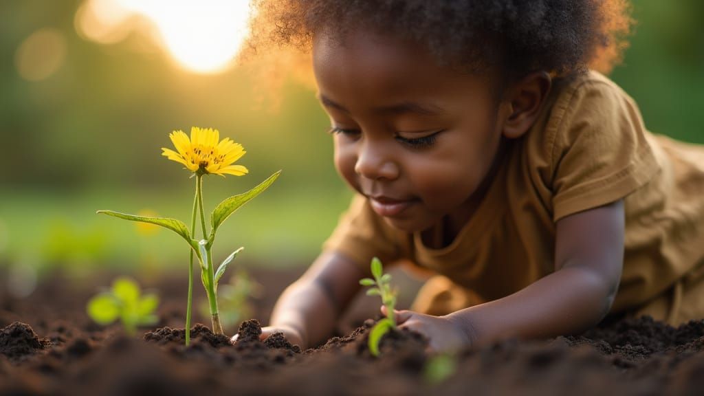Black Girl Planting Seeds: Professional Color Portrait