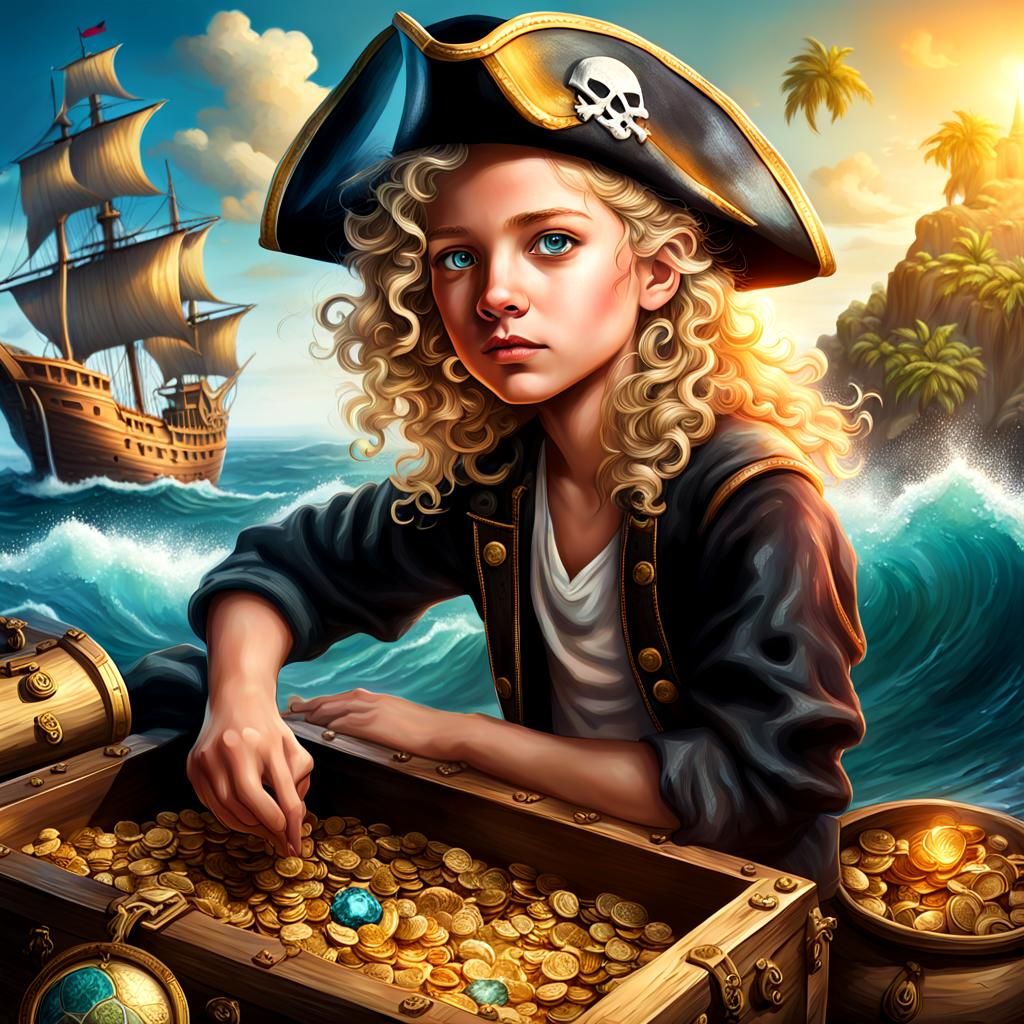 Pirate Girl on Treasure Island: Hyperrealistic Digital Art