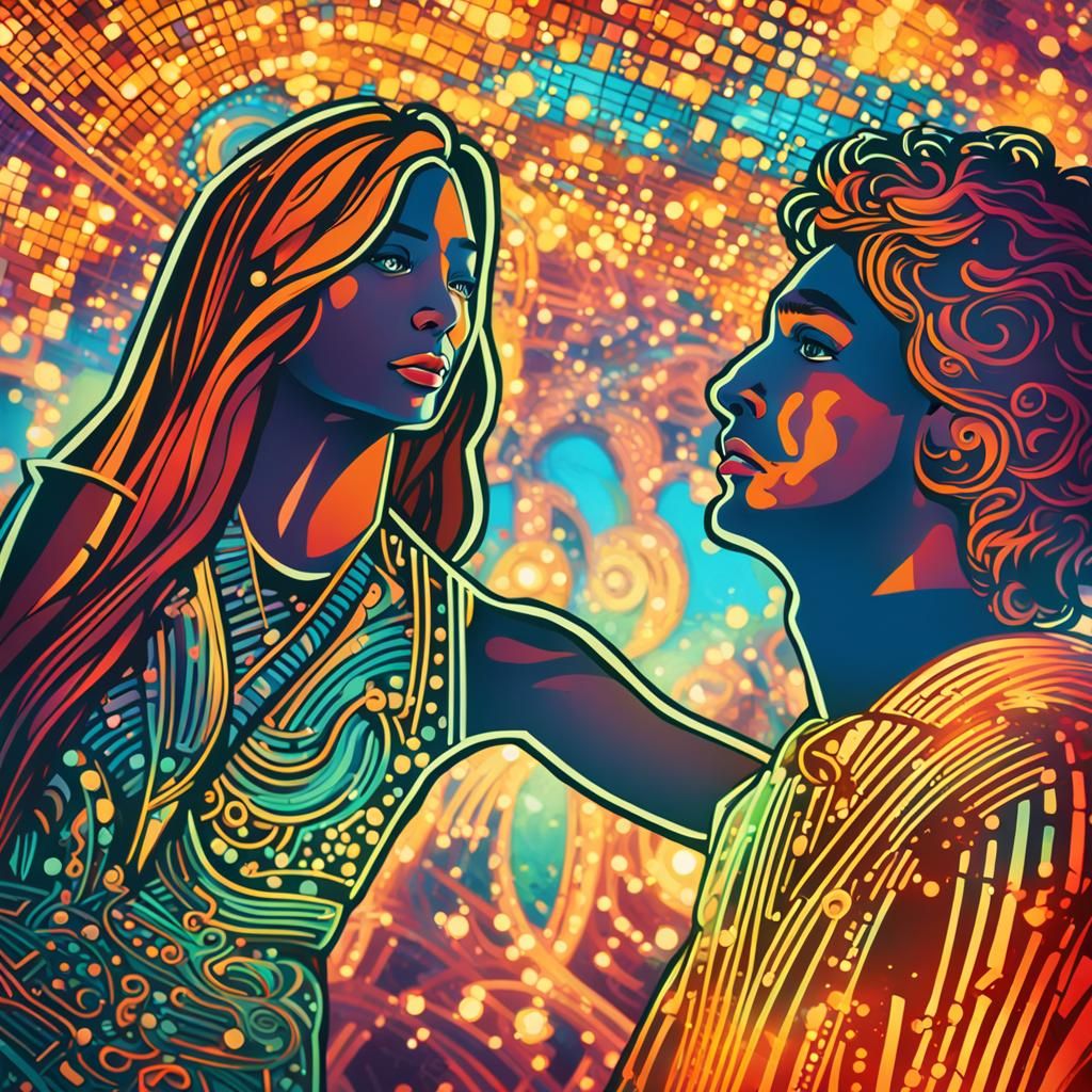 Disco Dancers Portrait in Art Nouveau Style