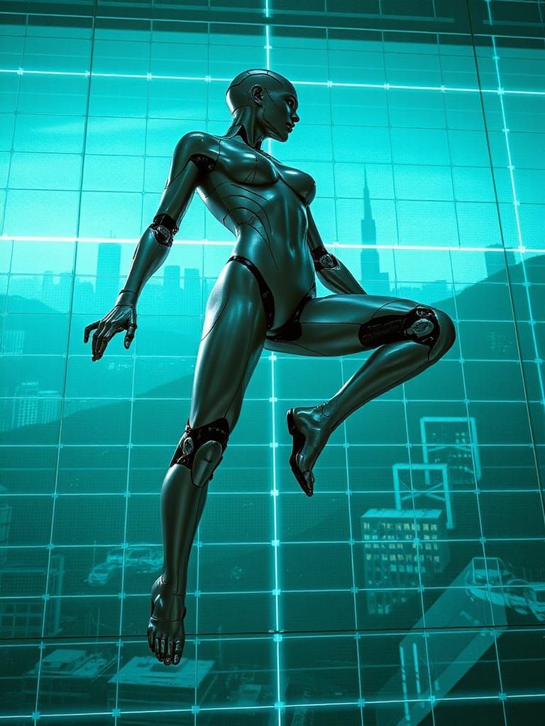 Futuristic Cyborg Woman in Dynamic Pose