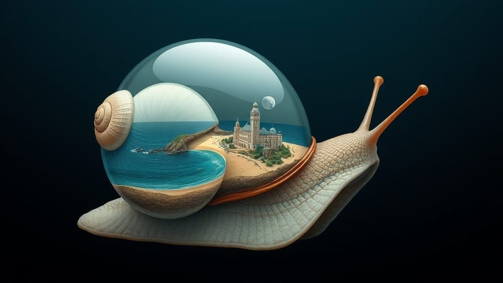 A Glass Encased Snail in a Dark Blue World