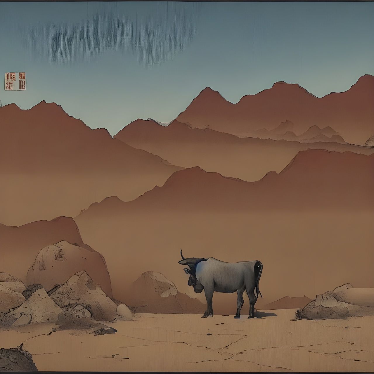 Bull-Headed Giant in Desert Valley, Manga Style