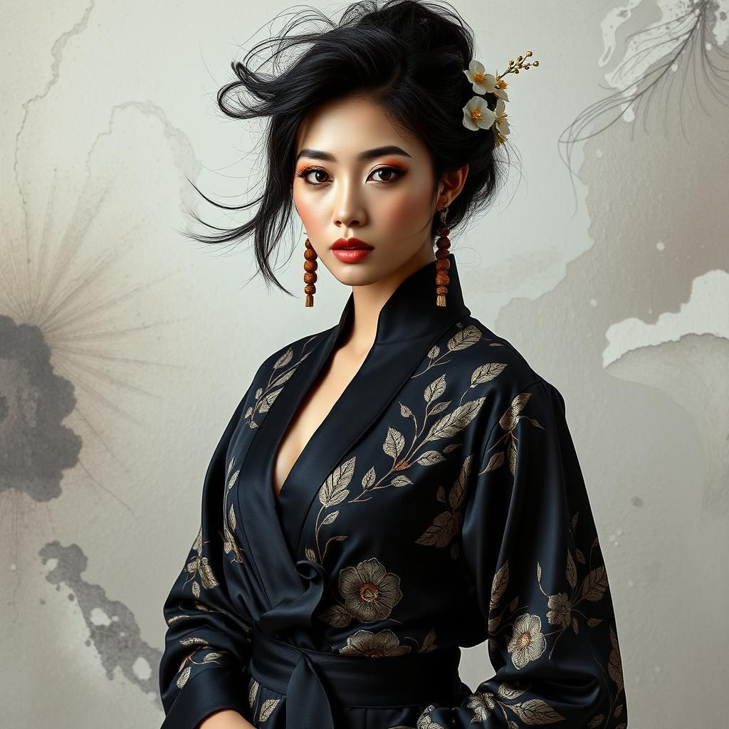 Surreal abstract digital artwork featuring a beauty asian mo...