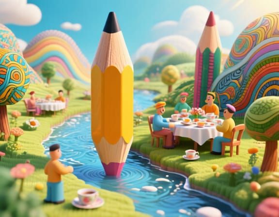 Pencil World: A 3D Rendered Tea Party