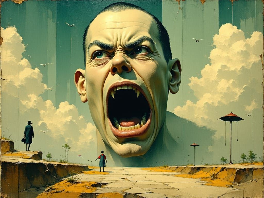 Giant Scowling Face Yelling From Surreal Sky