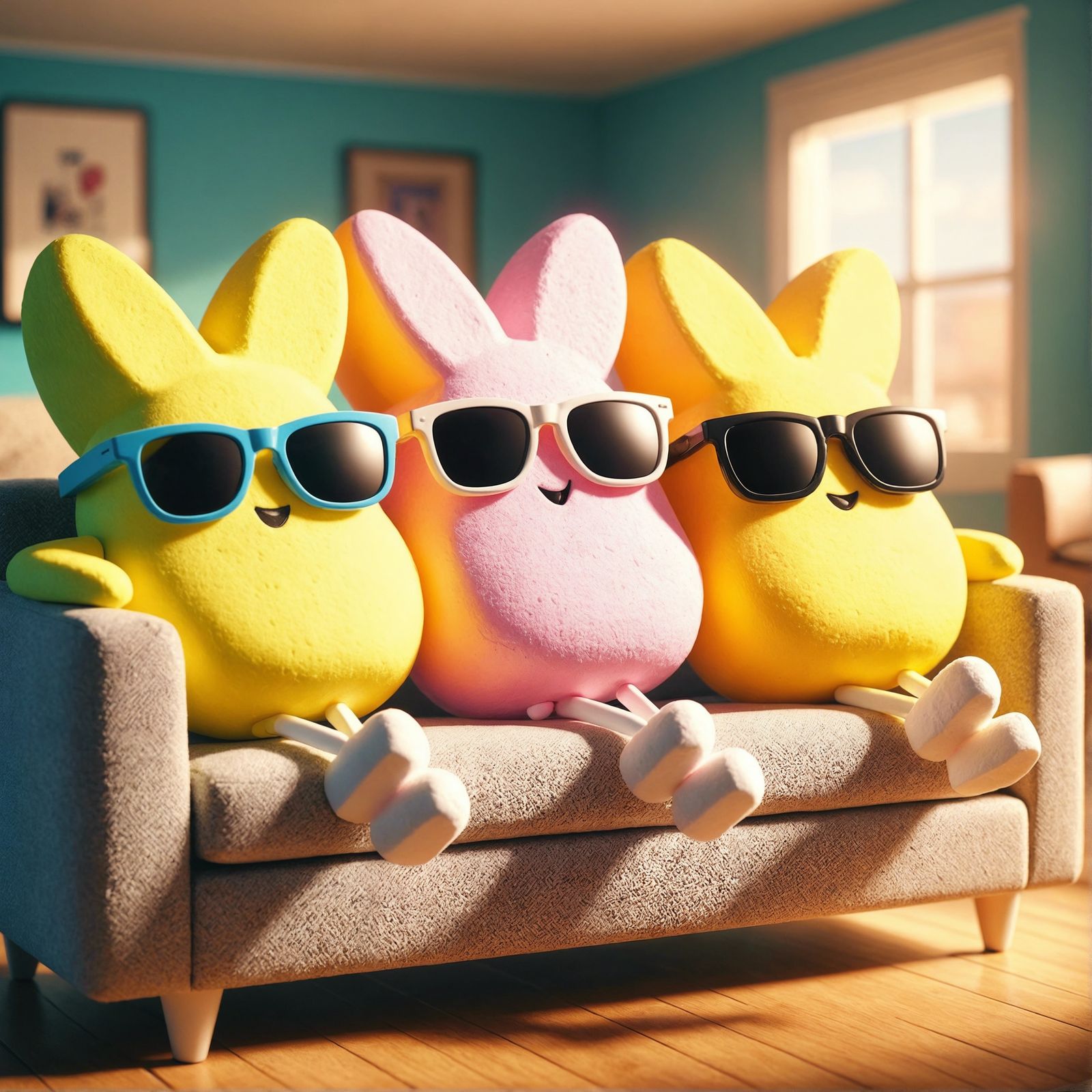 Cool Marshmallow Peeps Lounging on Couch