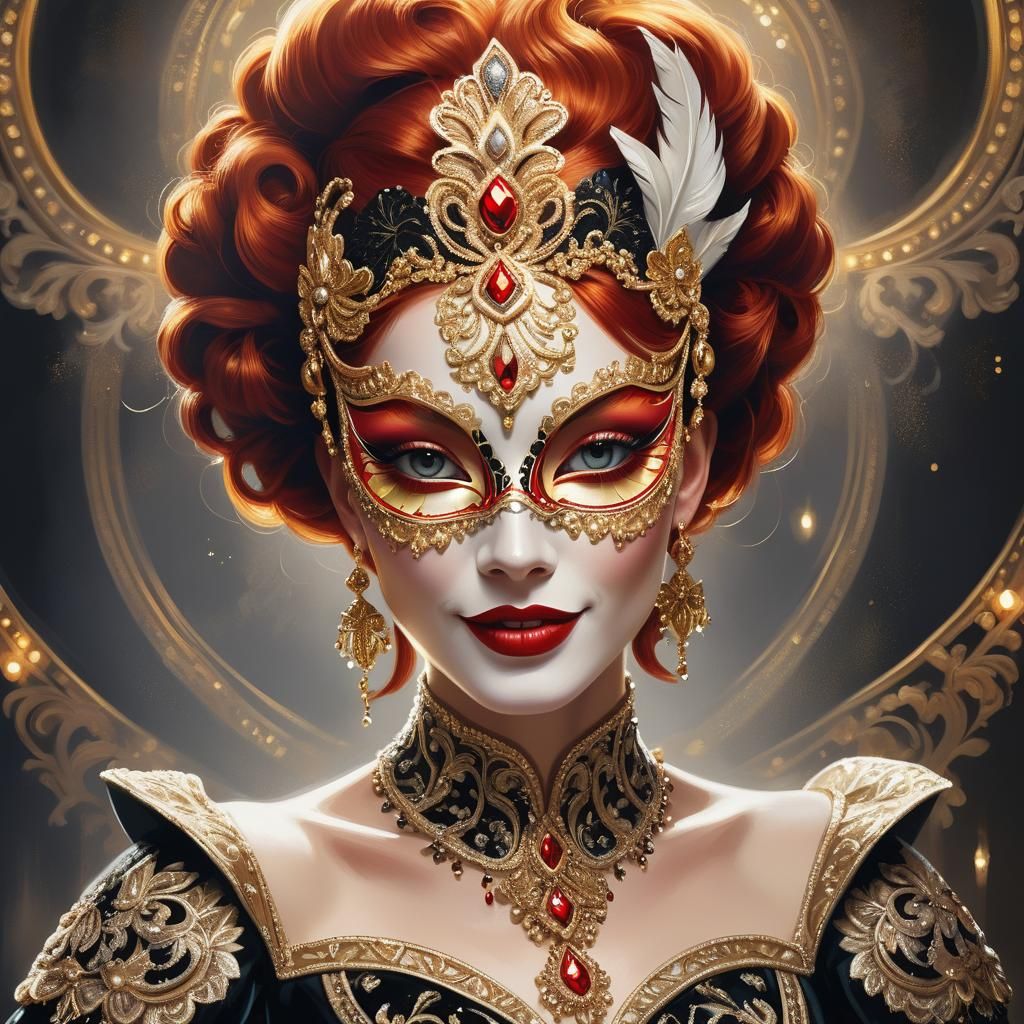 Baroque Woman with Mask in Art Nouveau Style