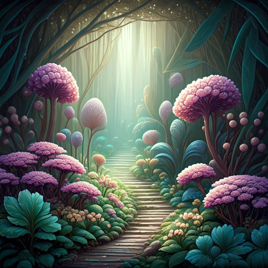 Dreamy Watercolor Fantasy Landscape with 3D Sparkles