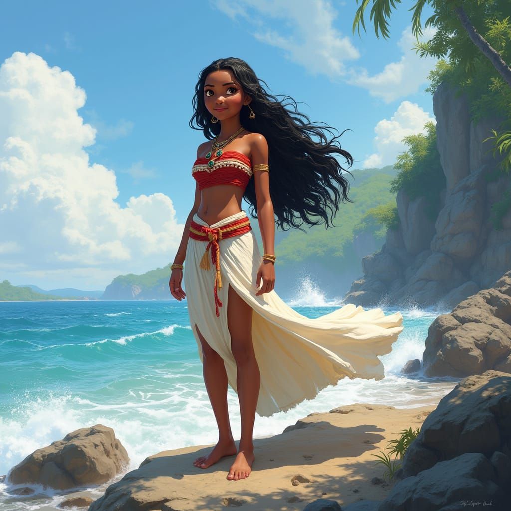 Polynesian Princess on Coastal Cliff in Dreamy, Atmospheric ...