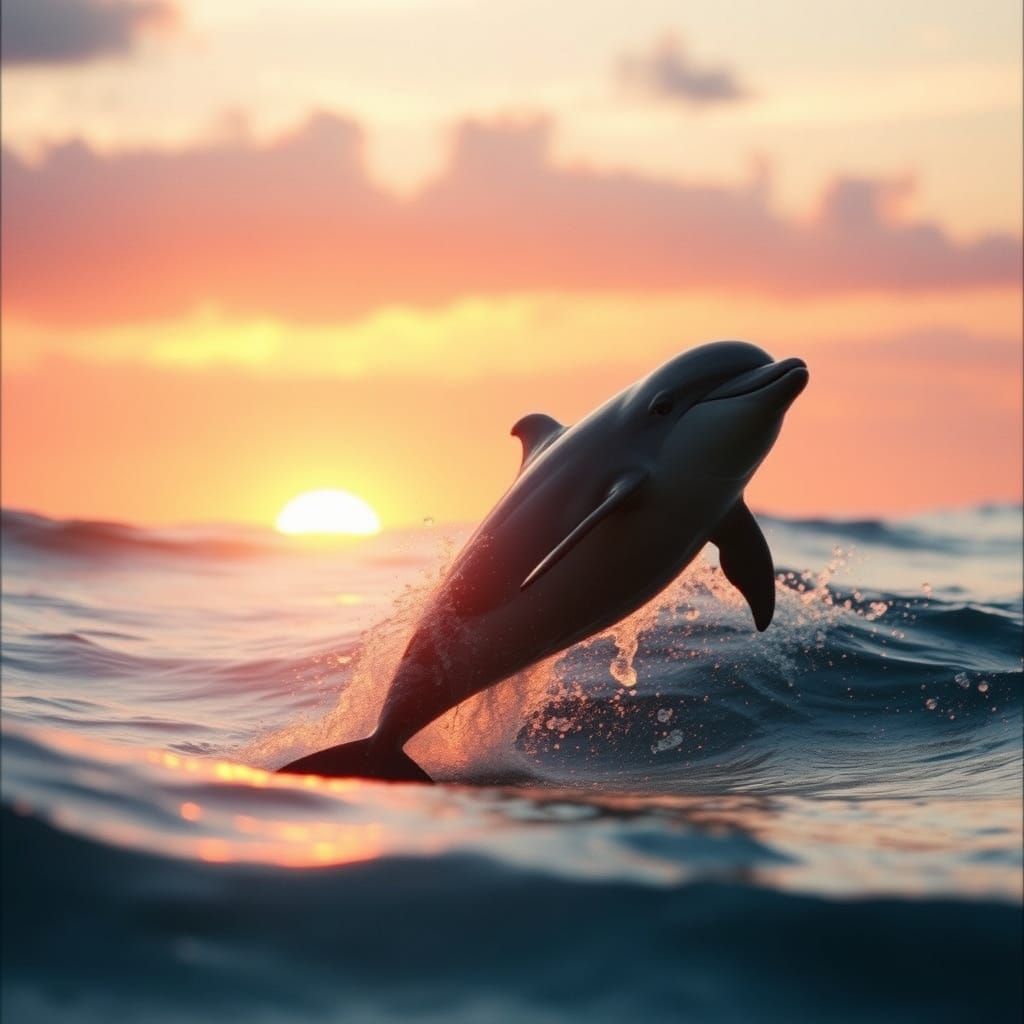 Majestic Dolphin Leaps in Golden Ocean Sunset
