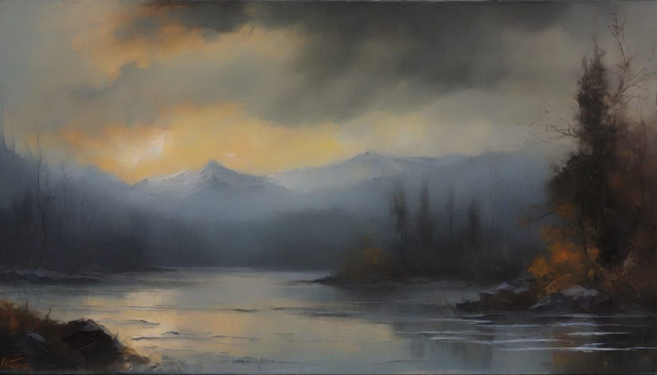 Romantic Landscape with Figure in Oil Painting Style