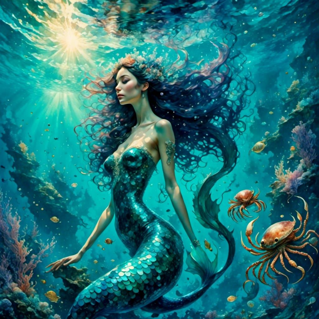 Pastel Impressionist Mermaid Kingdom Watercolor