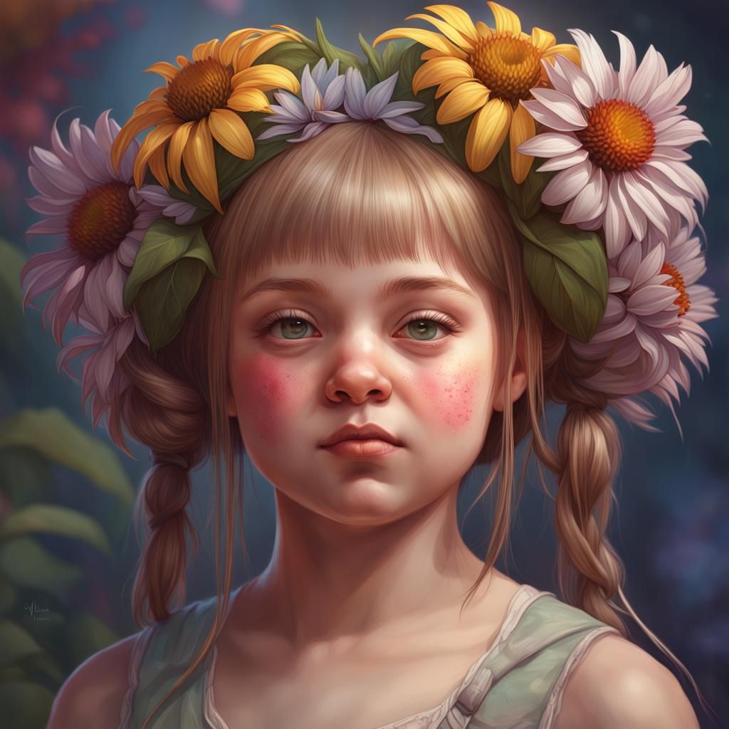 Down Syndrome Girl Portrait with Coneflowers