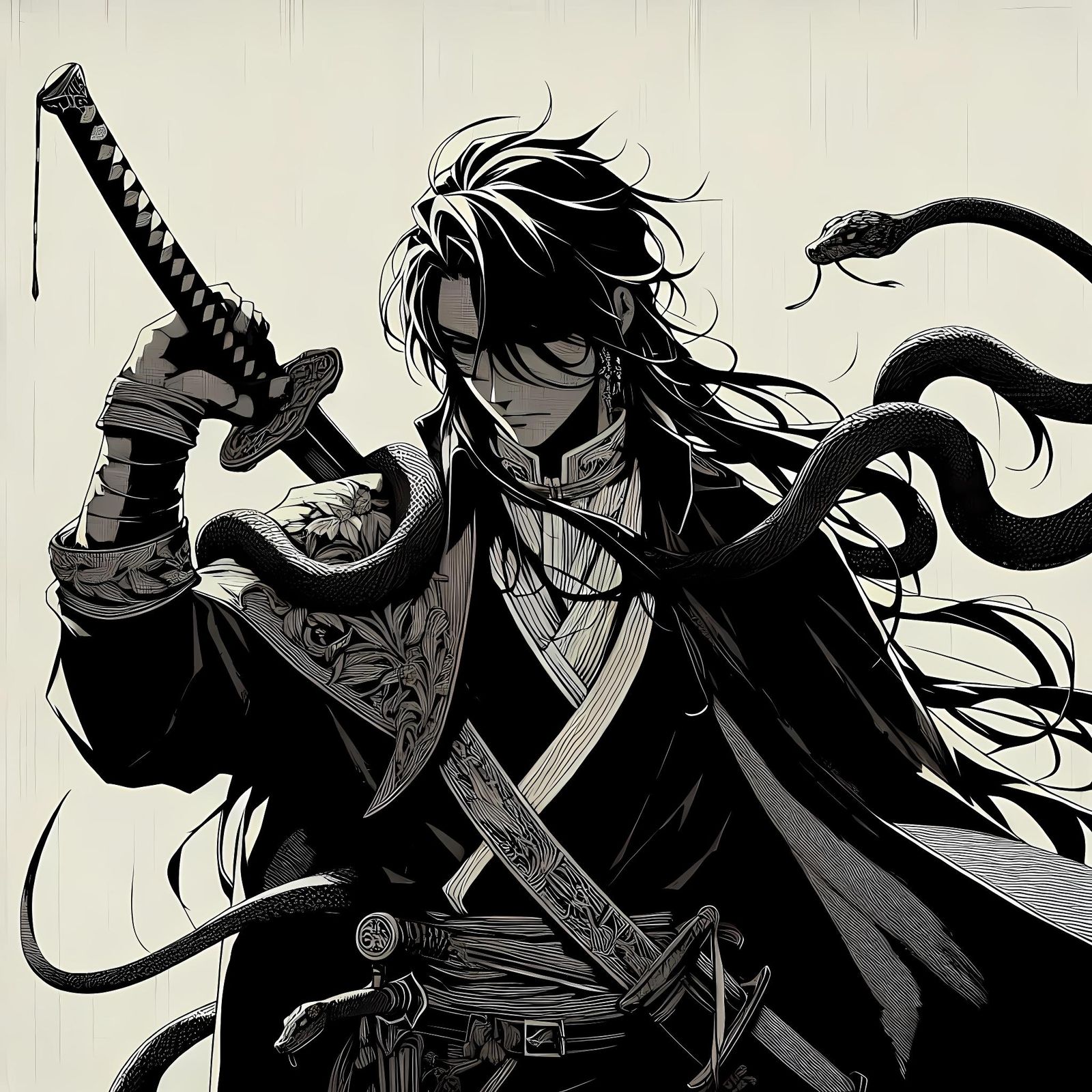 Manga Swordsman with Snake in Medieval Setting