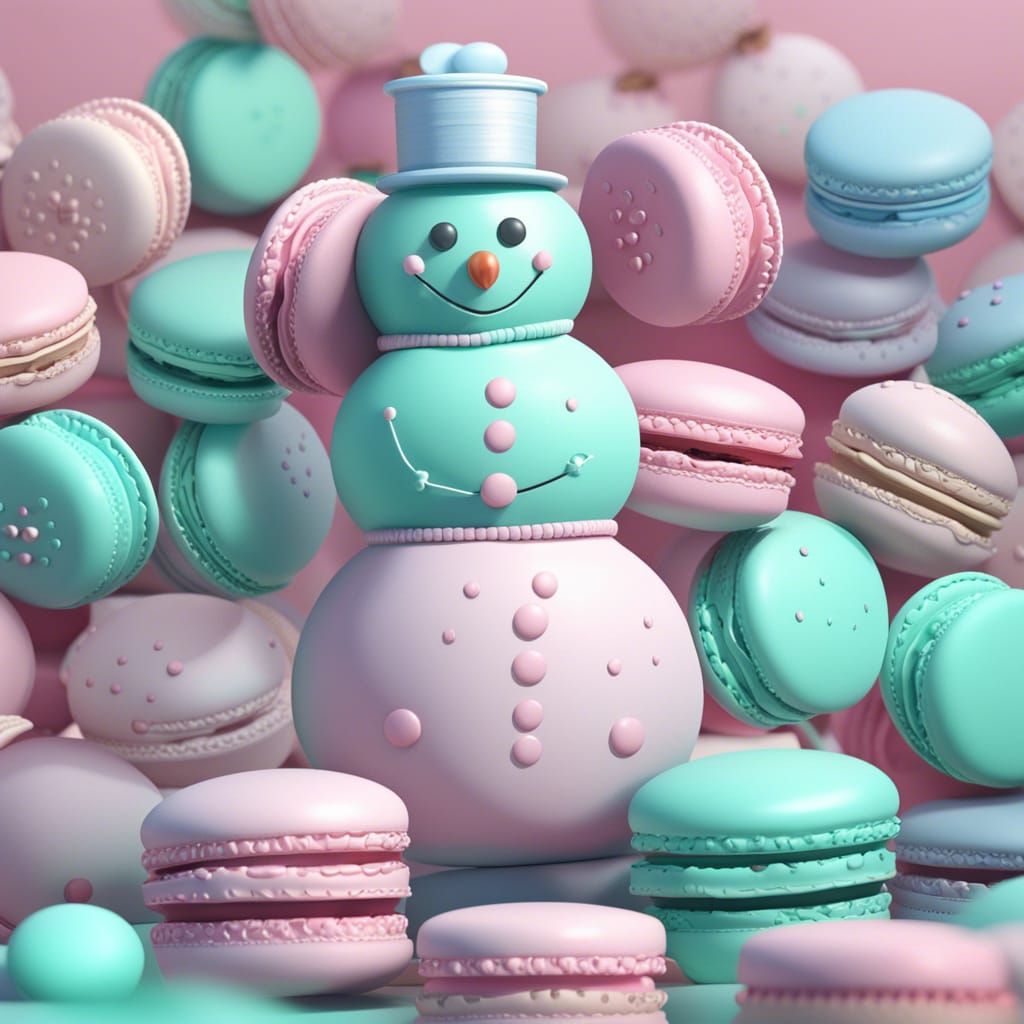 Pastel Macaroon Snowman in Detailed Matte Painting