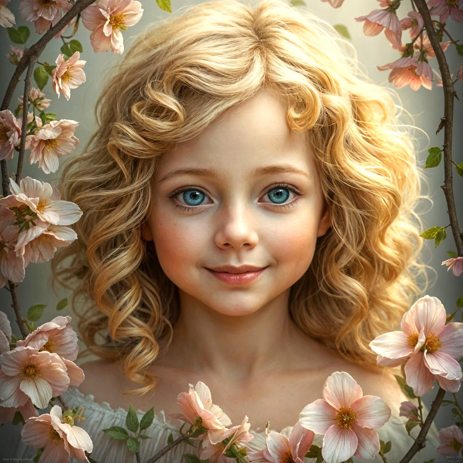 Girl in Pastel Paradise with Golden Locks