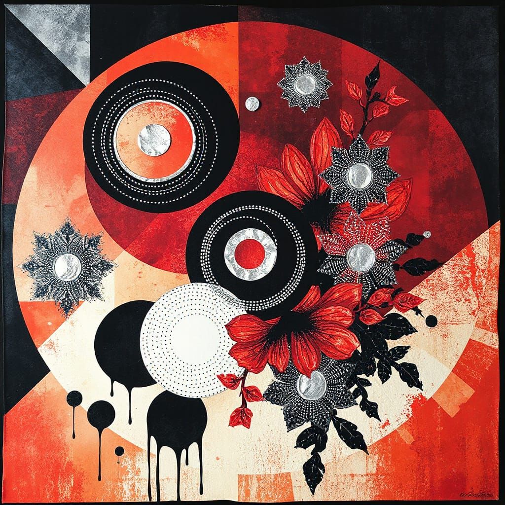 Ethereal Spiral Networks in Metallic Silver and Crimson Red