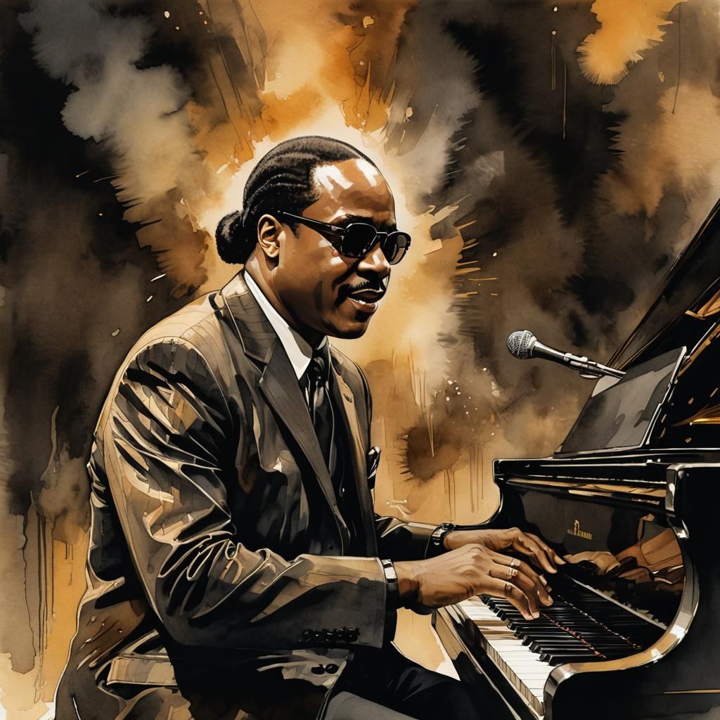 Stevie Wonder in Smoky Jazz Club: Comic Book Art